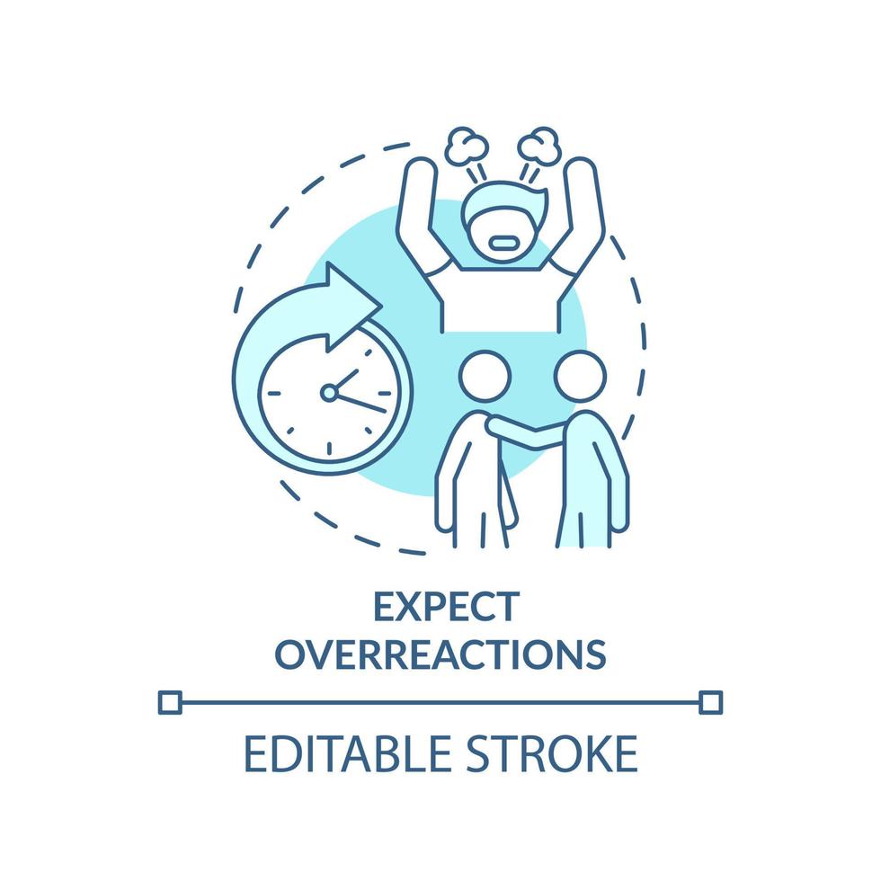 Expect overreactions turquoise concept icon. Trauma informed teaching. Education trend abstract idea thin line illustration. Isolated outline drawing. Editable stroke. vector