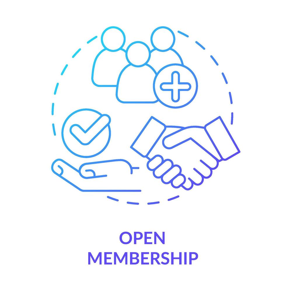 Open membership blue gradient concept icon. Cooperative society advantage abstract idea thin line illustration. Members recruitment. Isolated outline drawing. vector