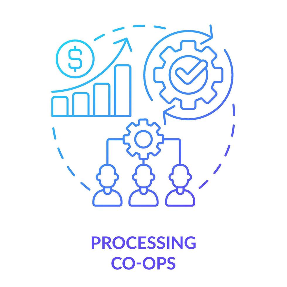 Processing co-ops blue gradient concept icon. Collective ownership of operating equipment abstract idea thin line illustration. Collective unit. Isolated outline drawing. vector