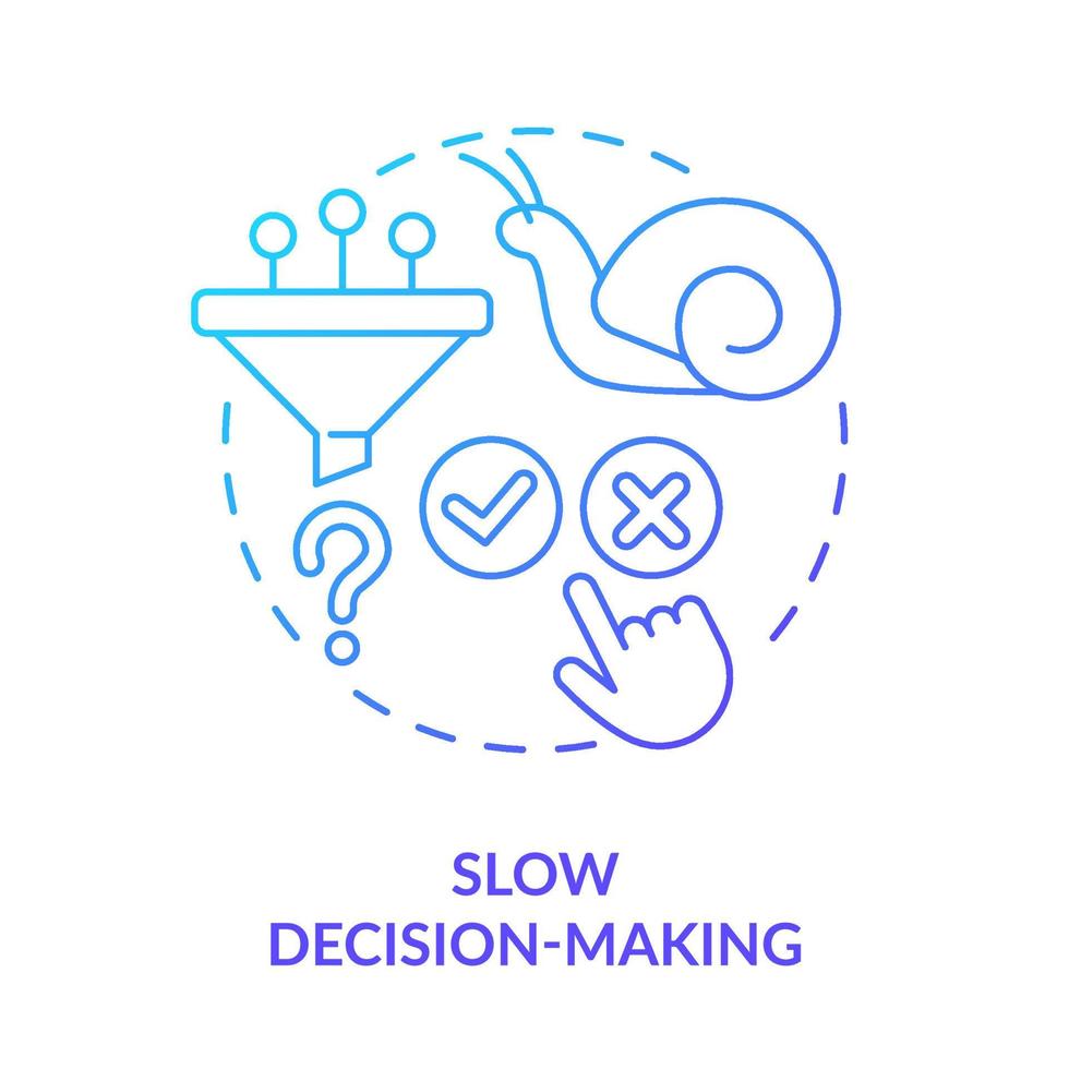 Slow decision-making blue gradient concept icon. Cooperative society drawback abstract idea thin line illustration. Weak organisation. Isolated outline drawing. vector