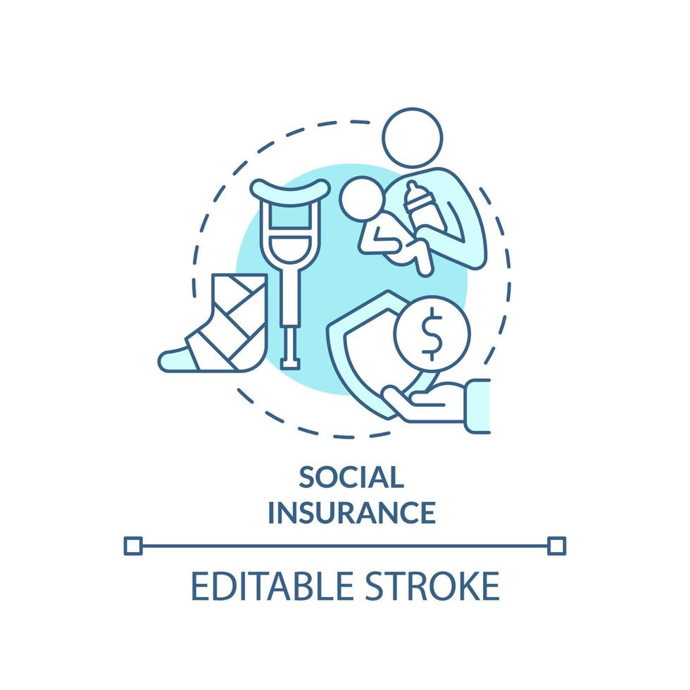 Social insurance turquoise concept icon. Emergency compensation. Social protection abstract idea thin line illustration. Isolated outline drawing. Editable stroke. vector