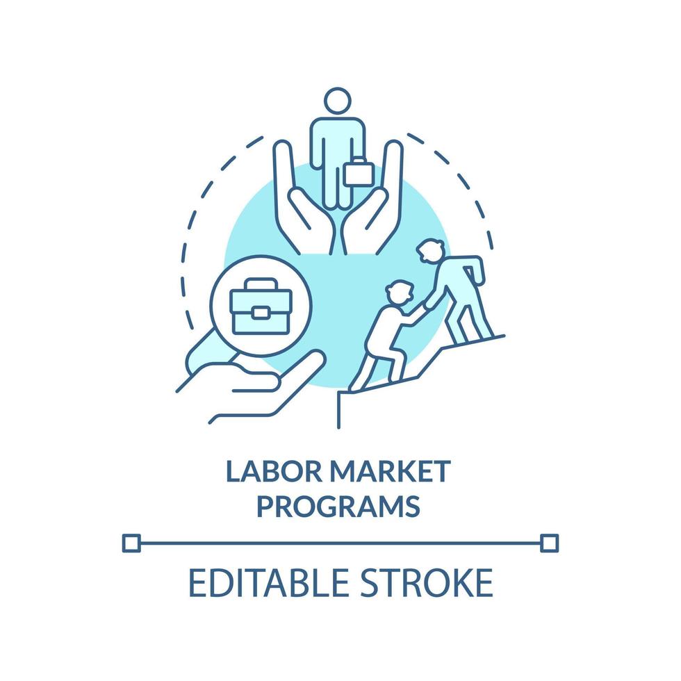 Labor market programs turquoise concept icon. Providing workplaces. Social protection abstract idea thin line illustration. Isolated outline drawing. Editable stroke. vector