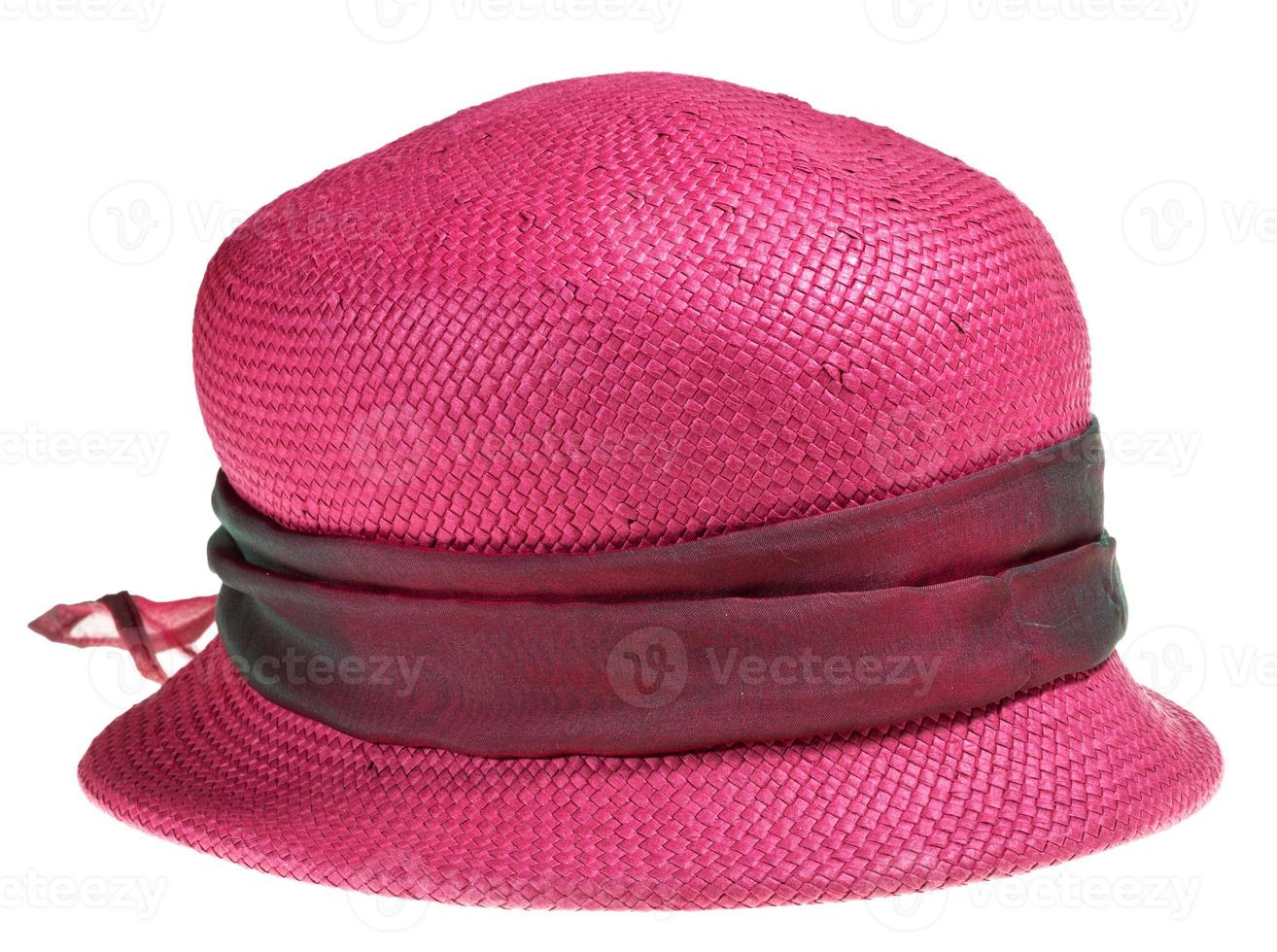 woman summer straw pink hat photo