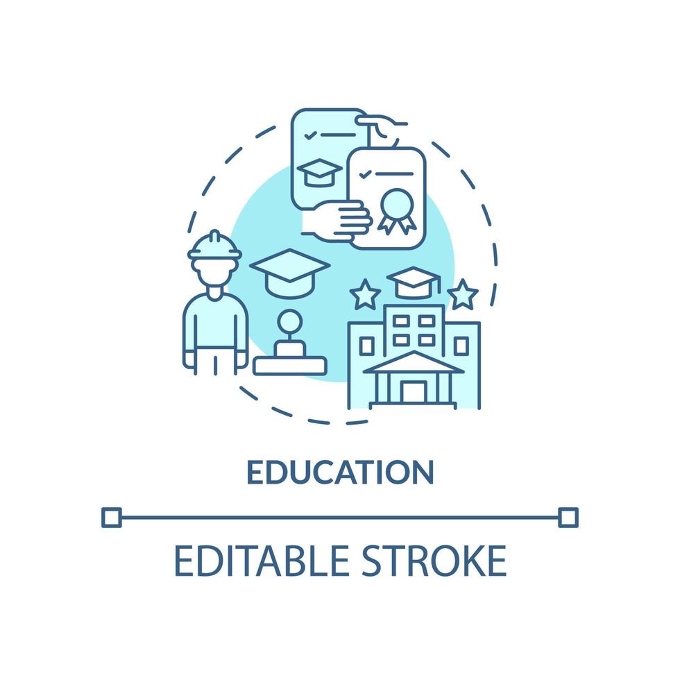 Education turquoise concept icon. Obtain knowledge and skills. Social institution abstract idea thin line illustration. Isolated outline drawing. Editable stroke. vector