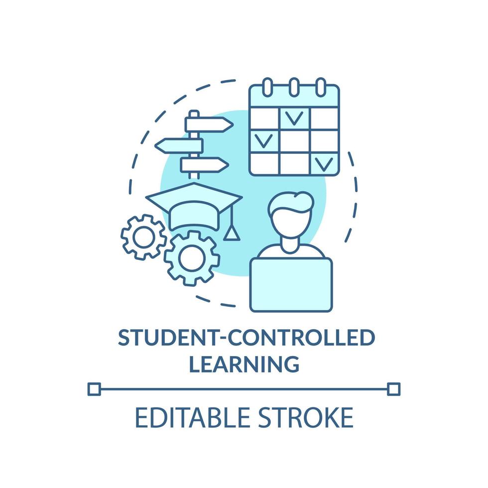 Student controlled learning turquoise concept icon. Student centered method. Education abstract idea thin line illustration. Isolated outline drawing. Editable stroke. vector