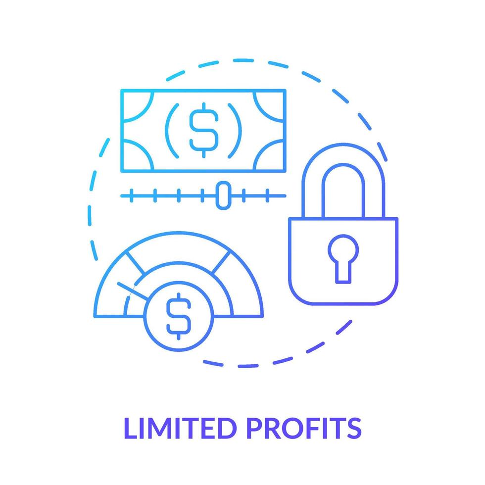 Limited profits blue gradient concept icon. Cooperative society disadvantage abstract idea thin line illustration. Revenue generation. Isolated outline drawing. vector