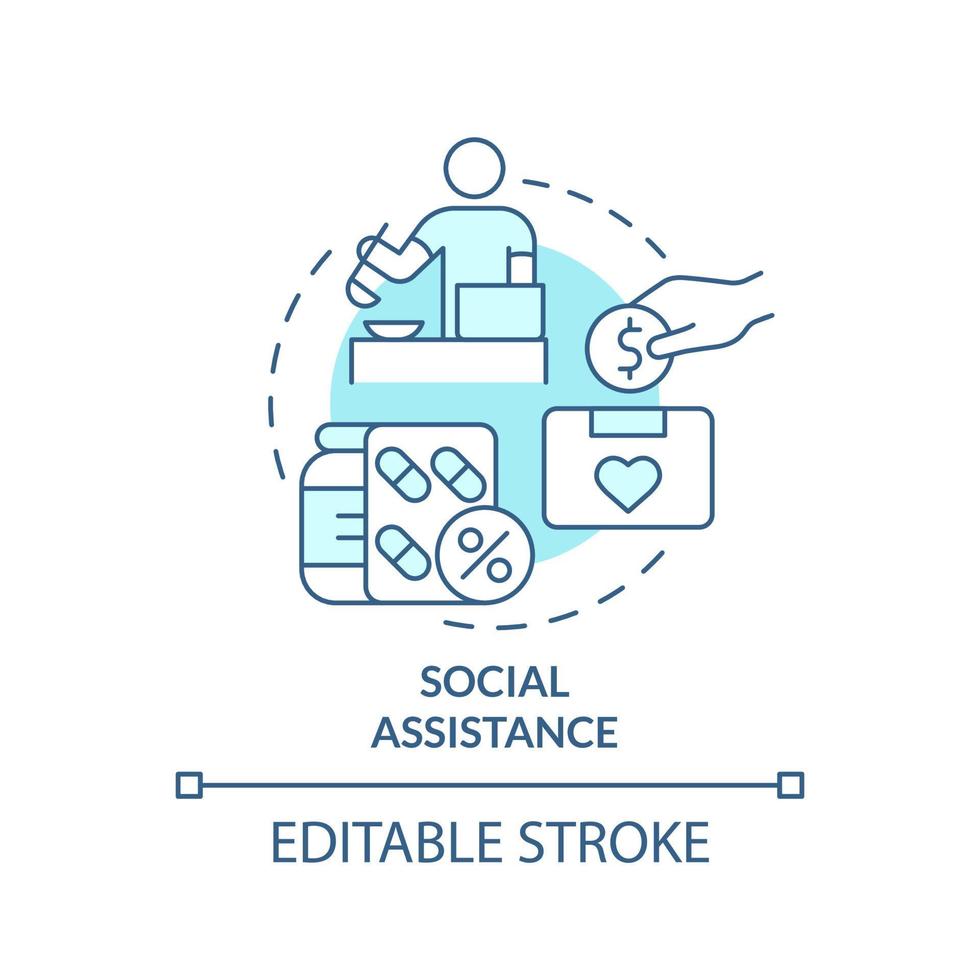 Social assistance turquoise concept icon. Payments and subsidies. Social protection abstract idea thin line illustration. Isolated outline drawing. Editable stroke. vector