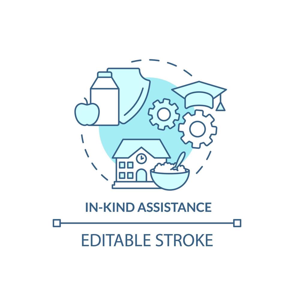 In kind assistance turquoise concept icon. School feeding. Social assistance abstract idea thin line illustration. Isolated outline drawing. Editable stroke. vector