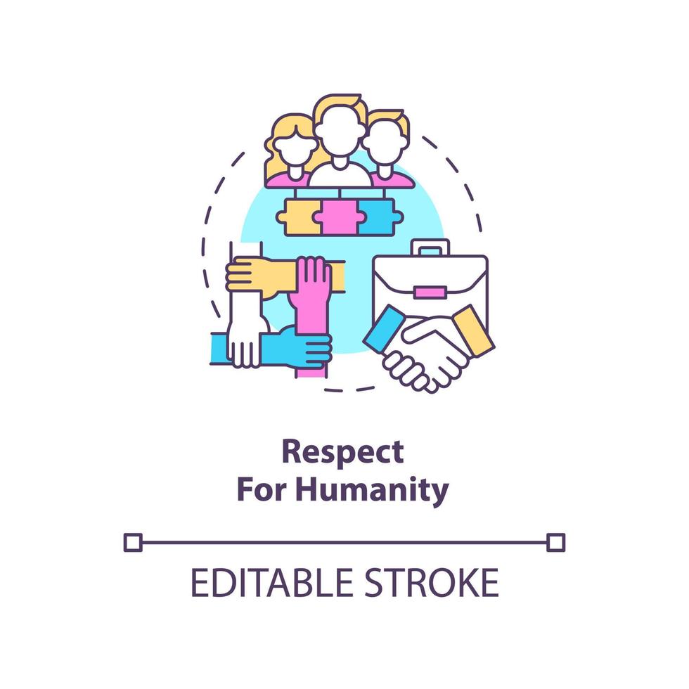 Respect for humanity concept icon. Respecting people. Lean manufacturing principle abstract idea thin line illustration. Isolated outline drawing. Editable stroke. vector