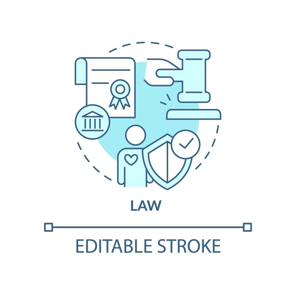 Law turquoise concept icon. System of rules in community. Social institution abstract idea thin line illustration. Isolated outline drawing. Editable stroke. vector