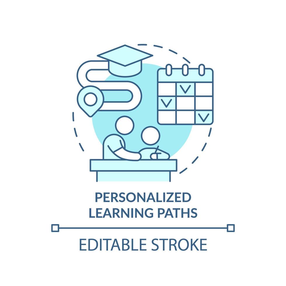 Personalized learning paths turquoise concept icon. Individual schedule. Education abstract idea thin line illustration. Isolated outline drawing. Editable stroke. vector