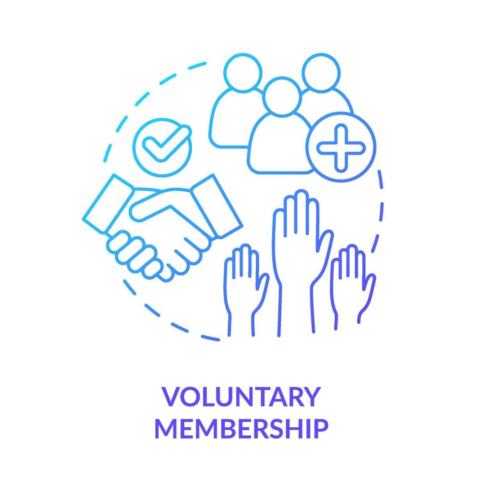 Voluntary membership blue gradient concept icon. Cooperative principle abstract idea thin line illustration. Becoming community member. Isolated outline drawing. vector