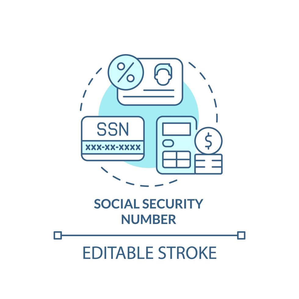 Social security number turquoise concept icon. Personal record. Program application abstract idea thin line illustration. Isolated outline drawing. Editable stroke. vector