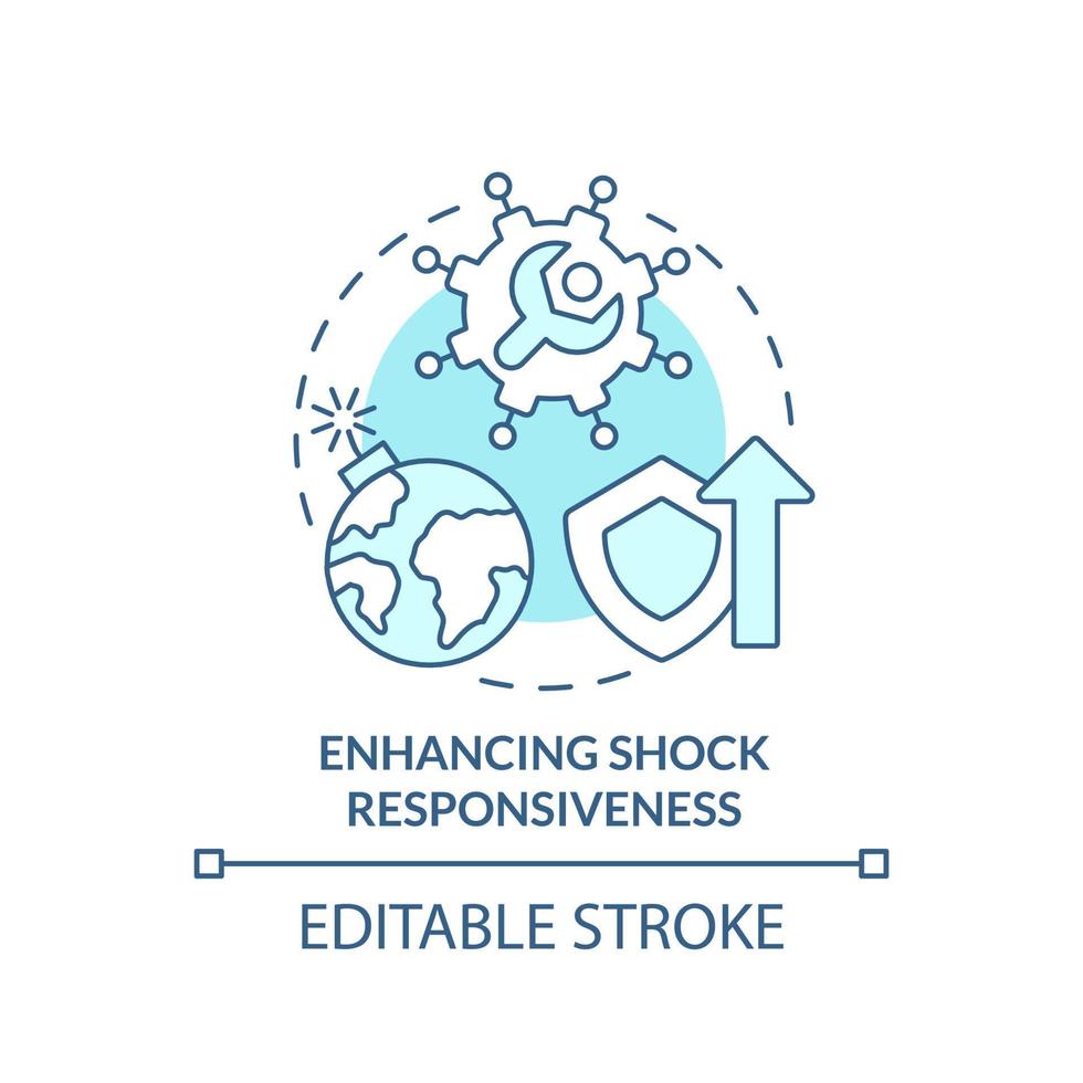 Enhancing shock responsiveness turquoise concept icon. Social protection activity abstract idea thin line illustration. Isolated outline drawing. Editable stroke. vector