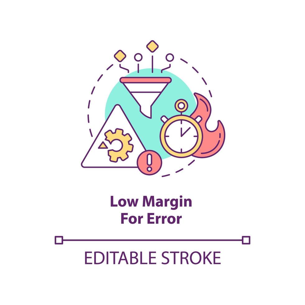 Low margin for error concept icon. Lean manufacturing disadvantage abstract idea thin line illustration. Isolated outline drawing. Editable stroke. vector