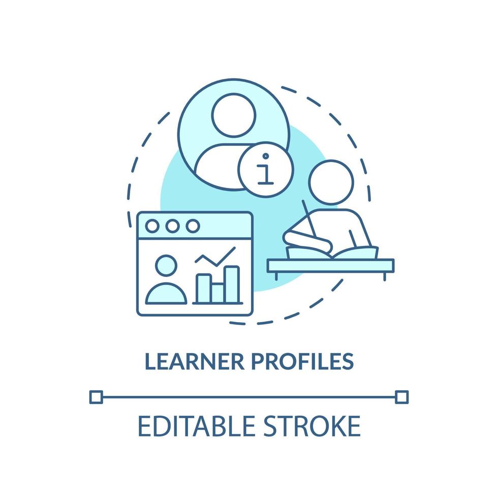 Learner profiles turquoise concept icon. Students records. Personalized education abstract idea thin line illustration. Isolated outline drawing. Editable stroke. vector