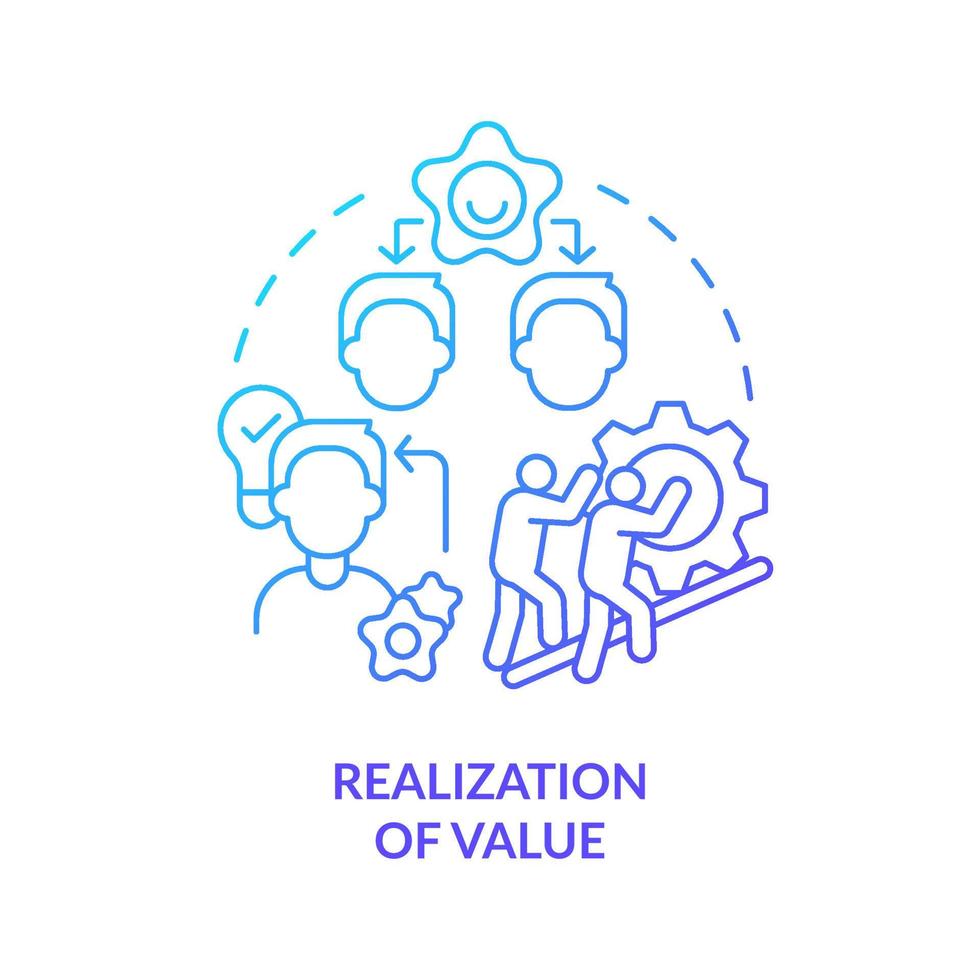 Realization of value blue gradient concept icon. Innovation management principle abstract idea thin line illustration. Profitability. Isolated outline drawing. vector