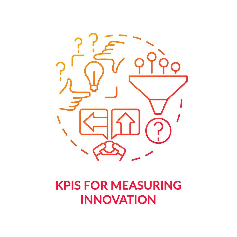 KPIs for measuring innovation red gradient concept icon. Barrier of innovation management abstract idea thin line illustration. Performance metric. Isolated outline drawing. vector