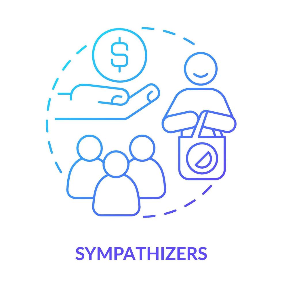 Sympathizers blue gradient concept icon. Category of cooperative members abstract idea thin line illustration. Financial assistance and altruism. Isolated outline drawing. vector