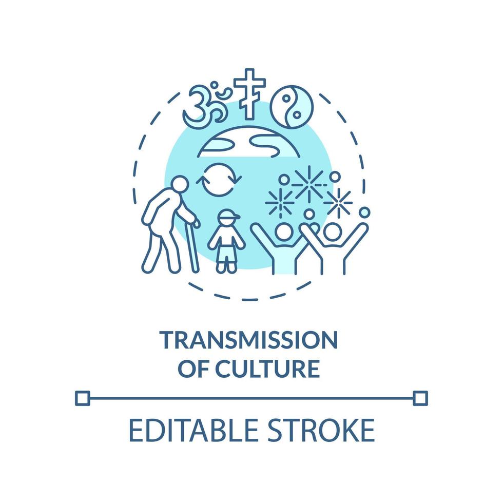 Transmission of culture turquoise concept icon. Social institutions function abstract idea thin line illustration. Isolated outline drawing. Editable stroke. vector