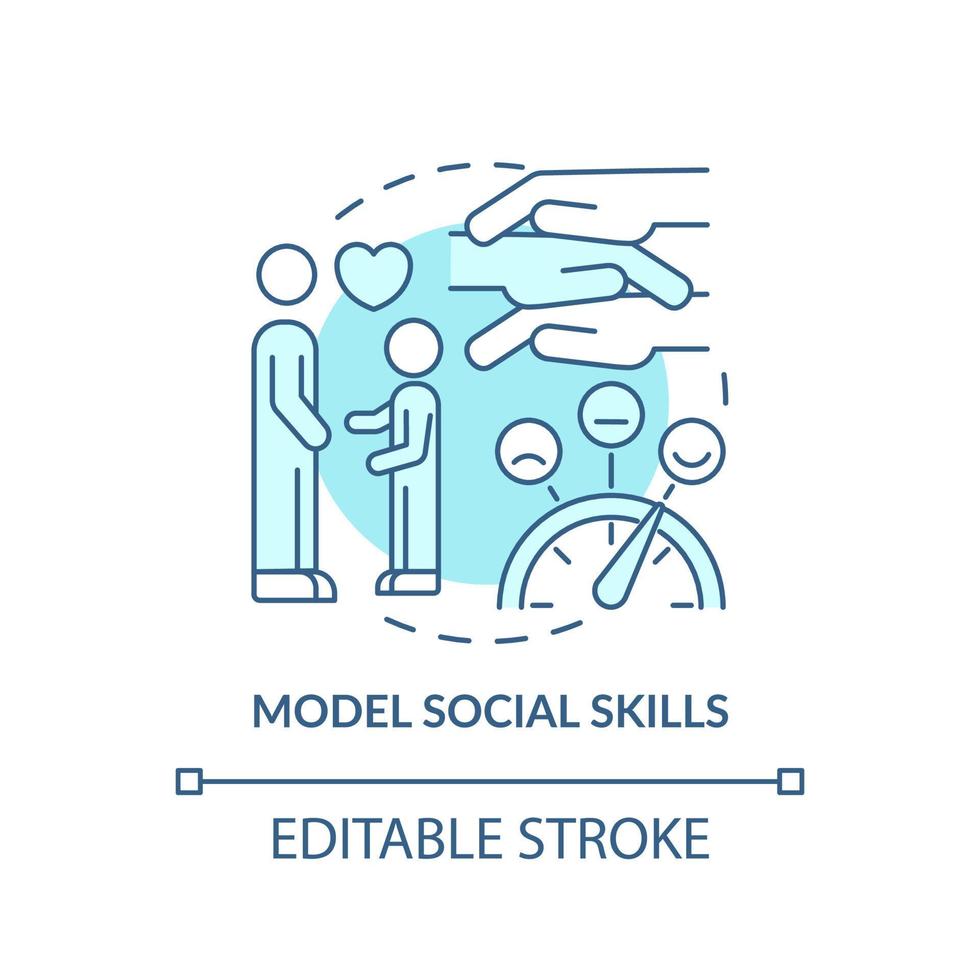 Model social skills turquoise concept icon. Teacher strategy. Trauma informed teaching abstract idea thin line illustration. Isolated outline drawing. Editable stroke. vector