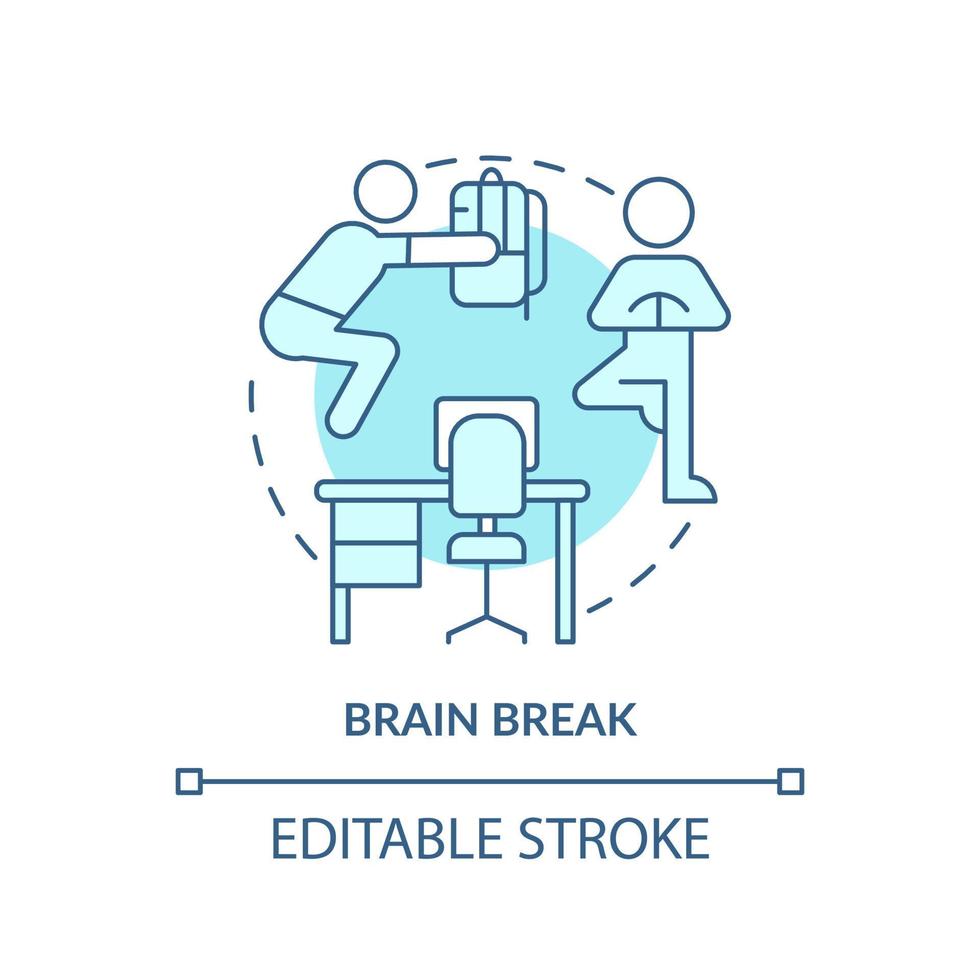 Brain break turquoise concept icon. Physical activity for rest. Education trend abstract idea thin line illustration. Isolated outline drawing. Editable stroke. vector