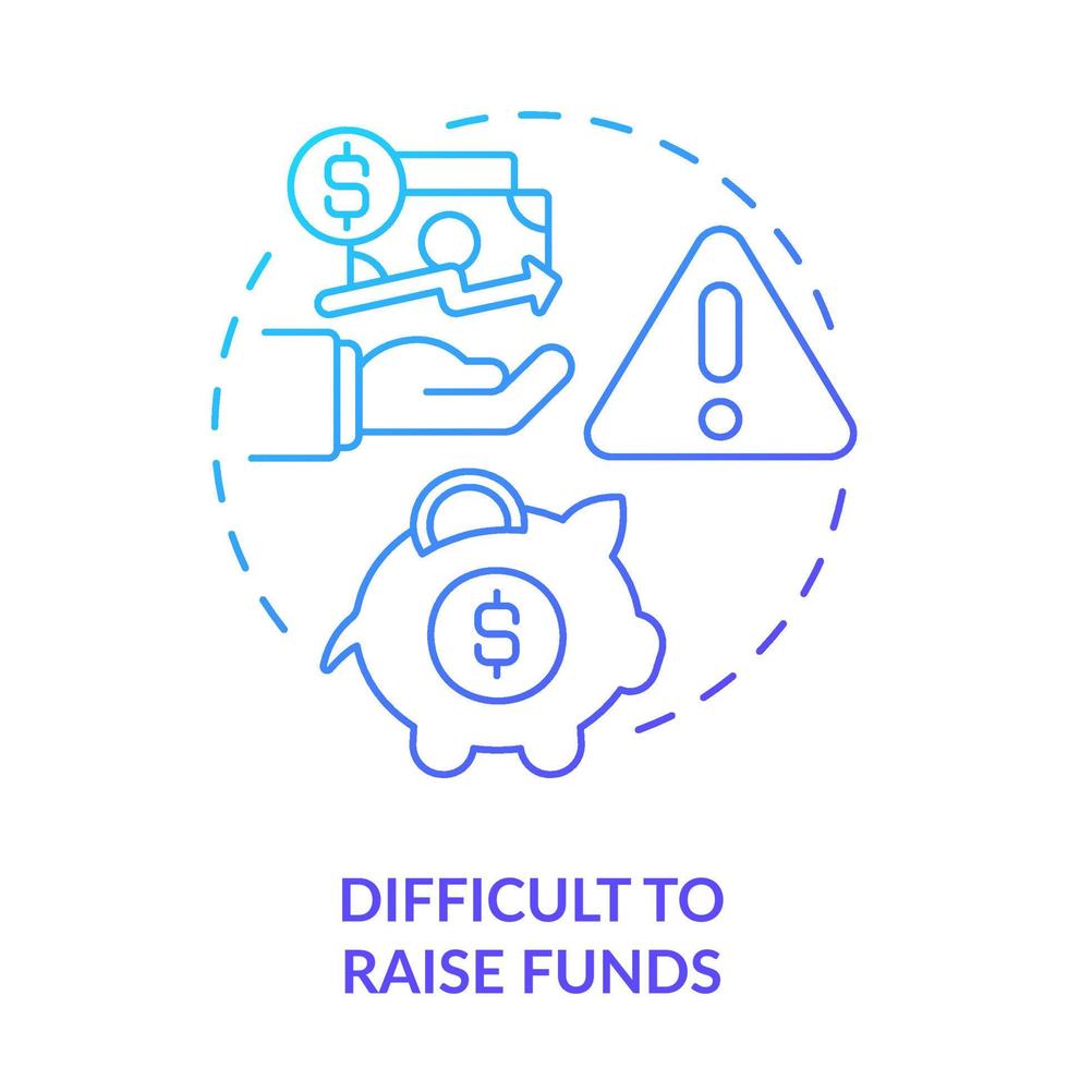 Difficult to raise funds blue gradient concept icon. Cooperative society disadvantage abstract idea thin line illustration. Fundraising challenges. Isolated outline drawing. vector