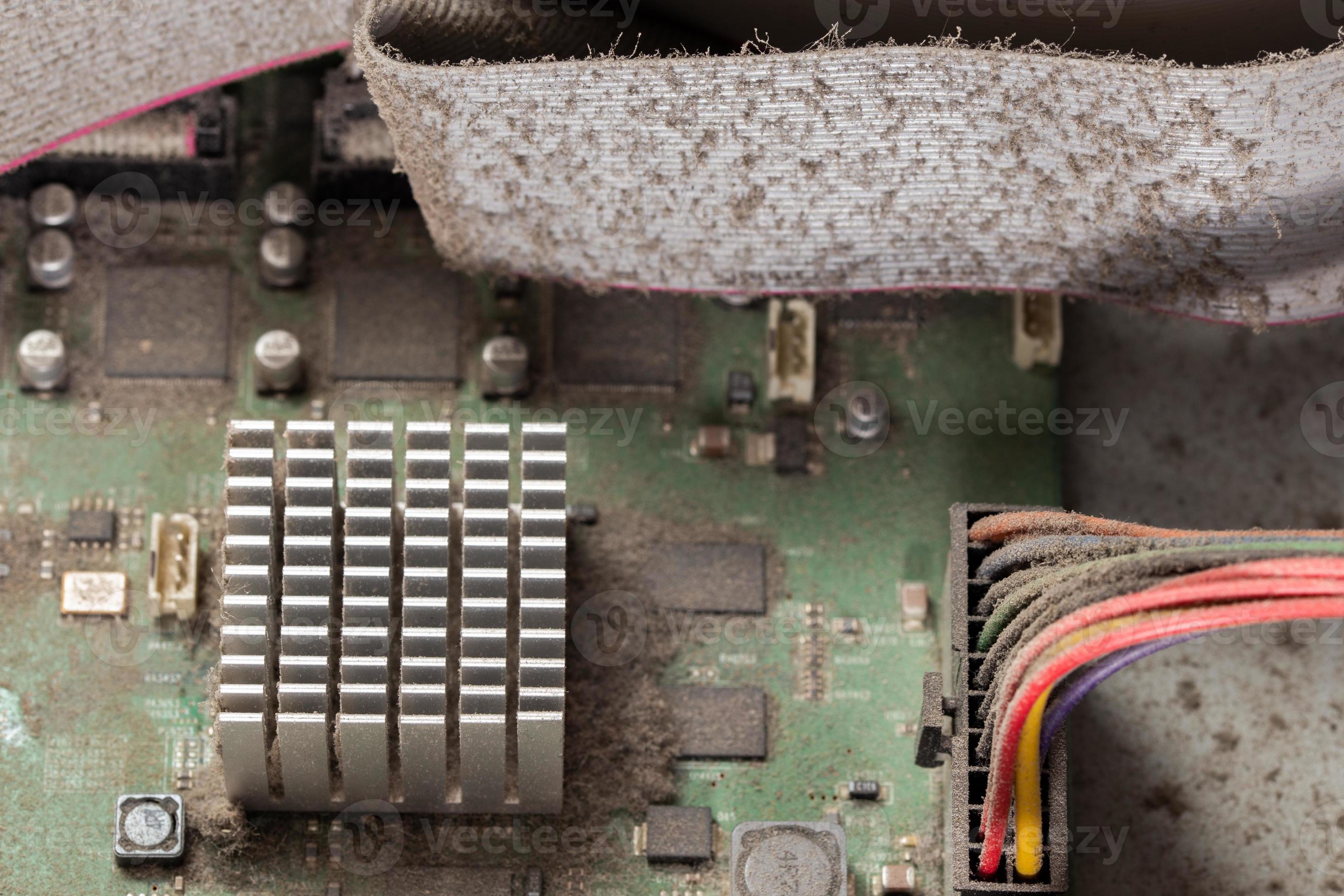 dusty pc electronic hardware closeup with selective focus and blur