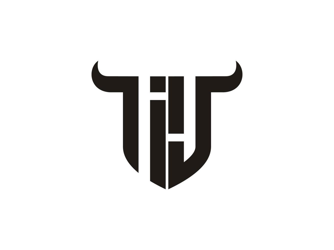 Initial IJ Bull Logo Design. vector