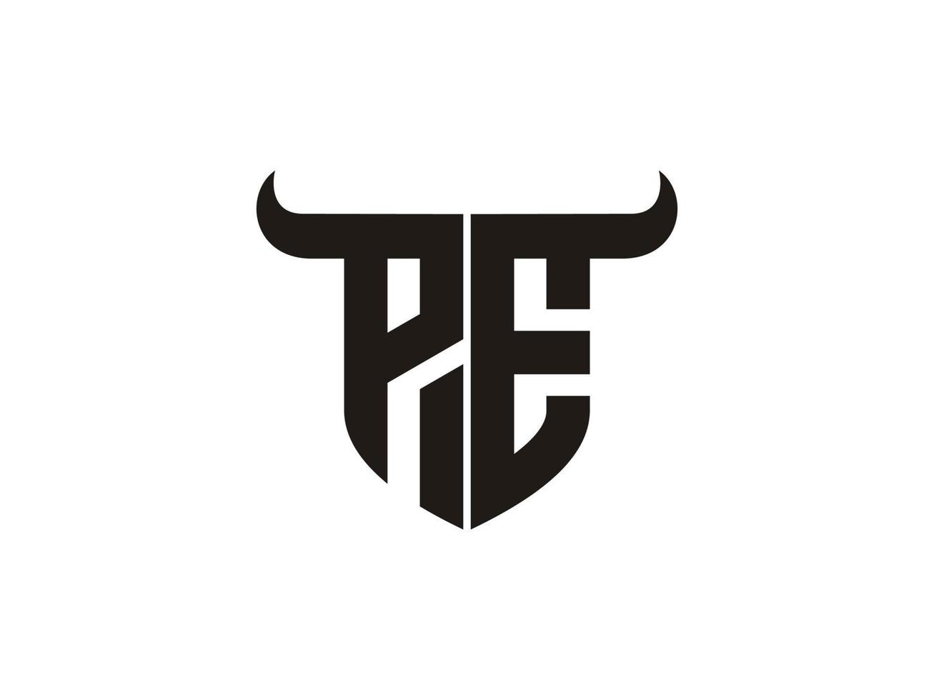 Initial PE Bull Logo Design. vector
