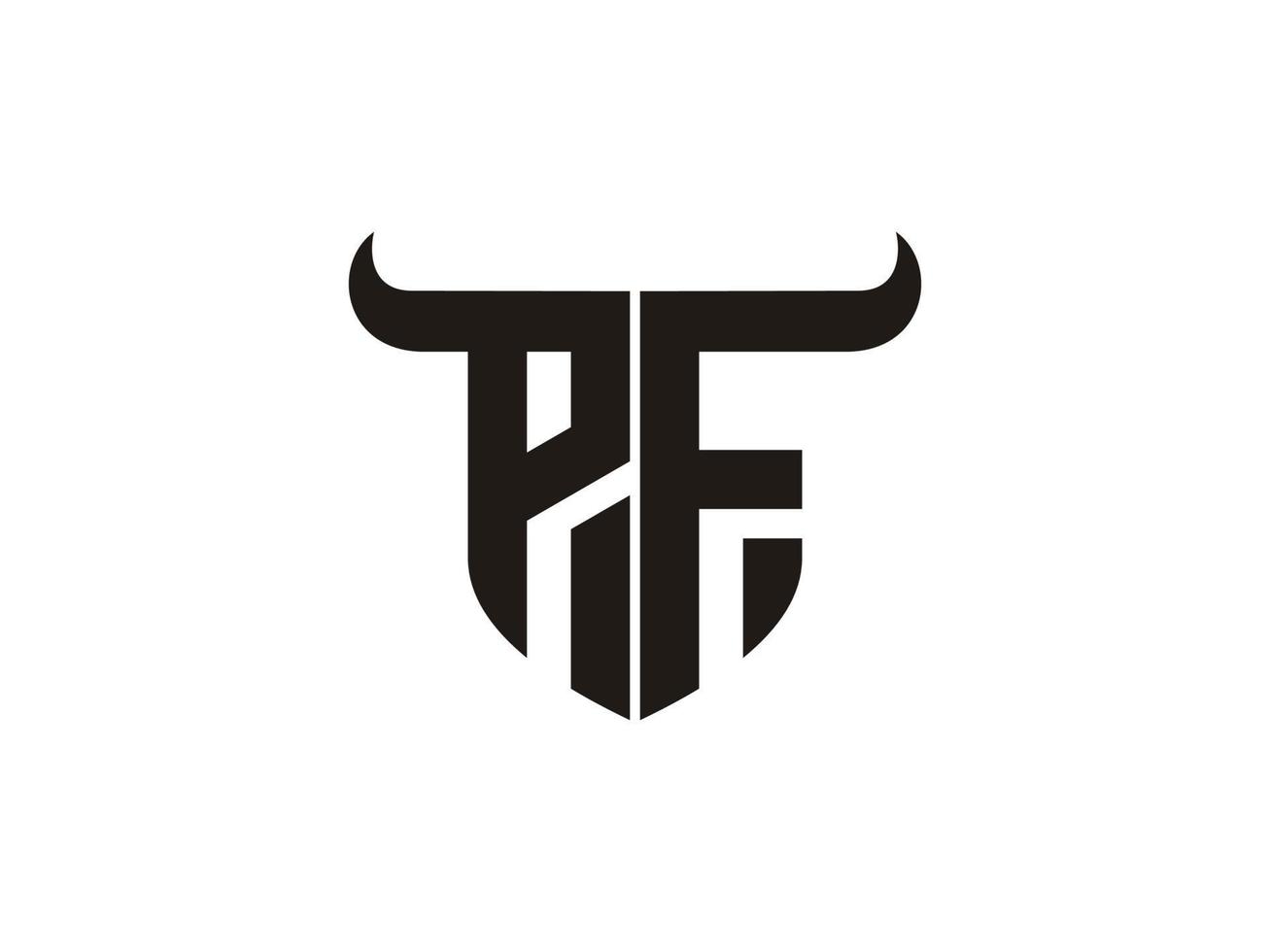 Initial PF Bull Logo Design. vector