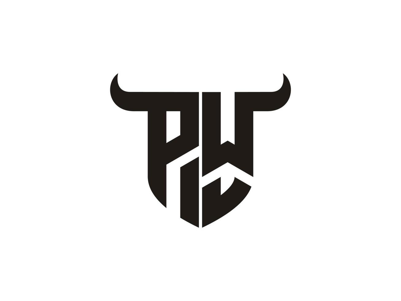 Initial PW Bull Logo Design. vector