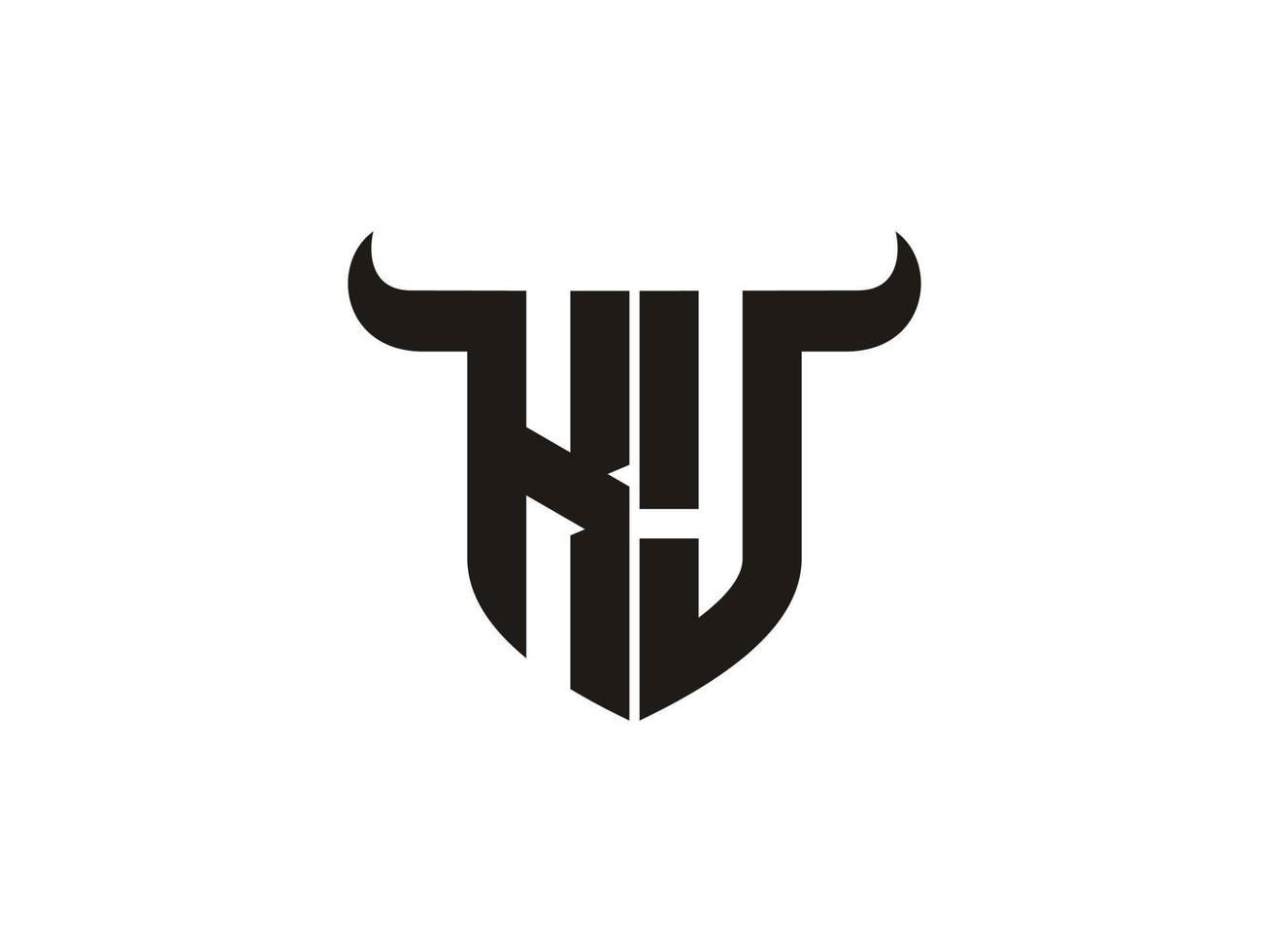 Initial KJ Bull Logo Design. vector