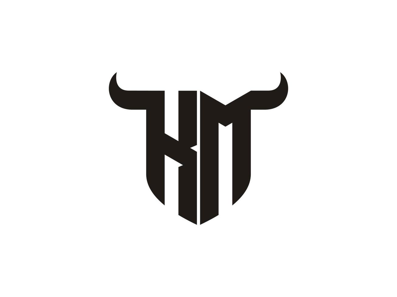 Initial KM Bull Logo Design. vector