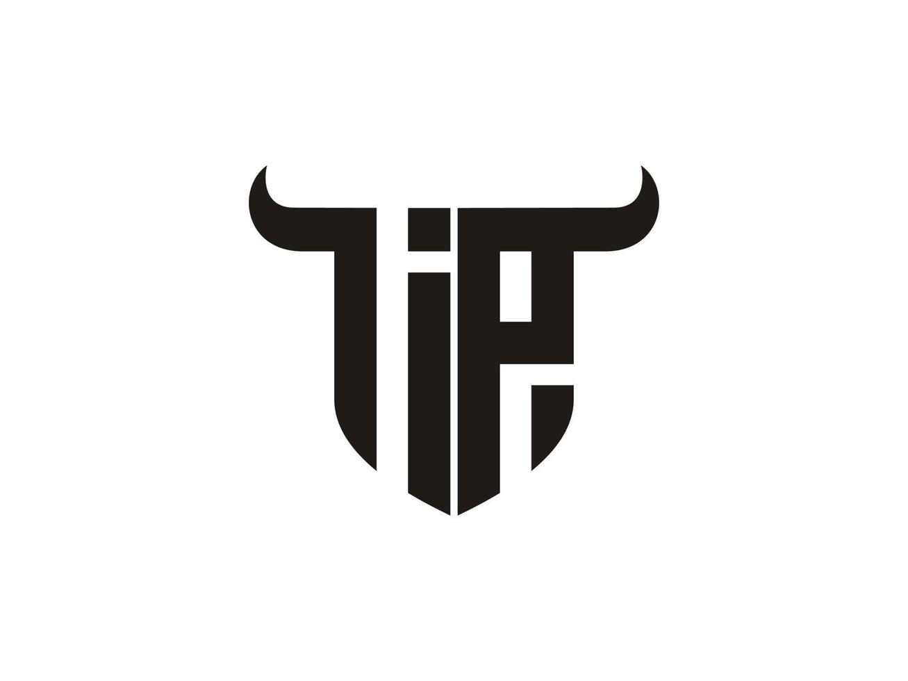 Initial IP Bull Logo Design. vector