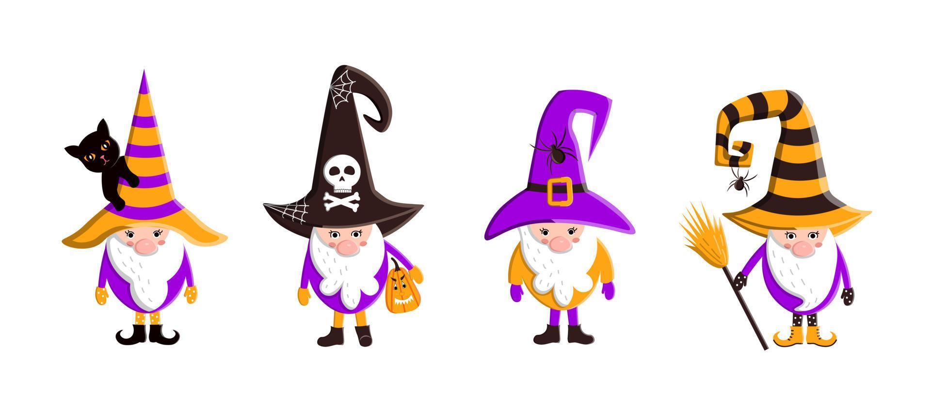 gnomos de halloween con sombrero de bruja vector