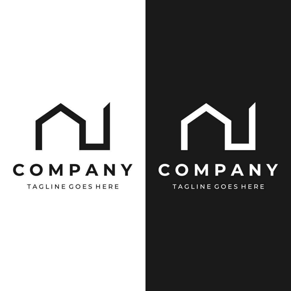 A creative logo design for a monogram or geometric house or residential building in a flat and linear style. Logo for property, building construction, architecture, and business. vector