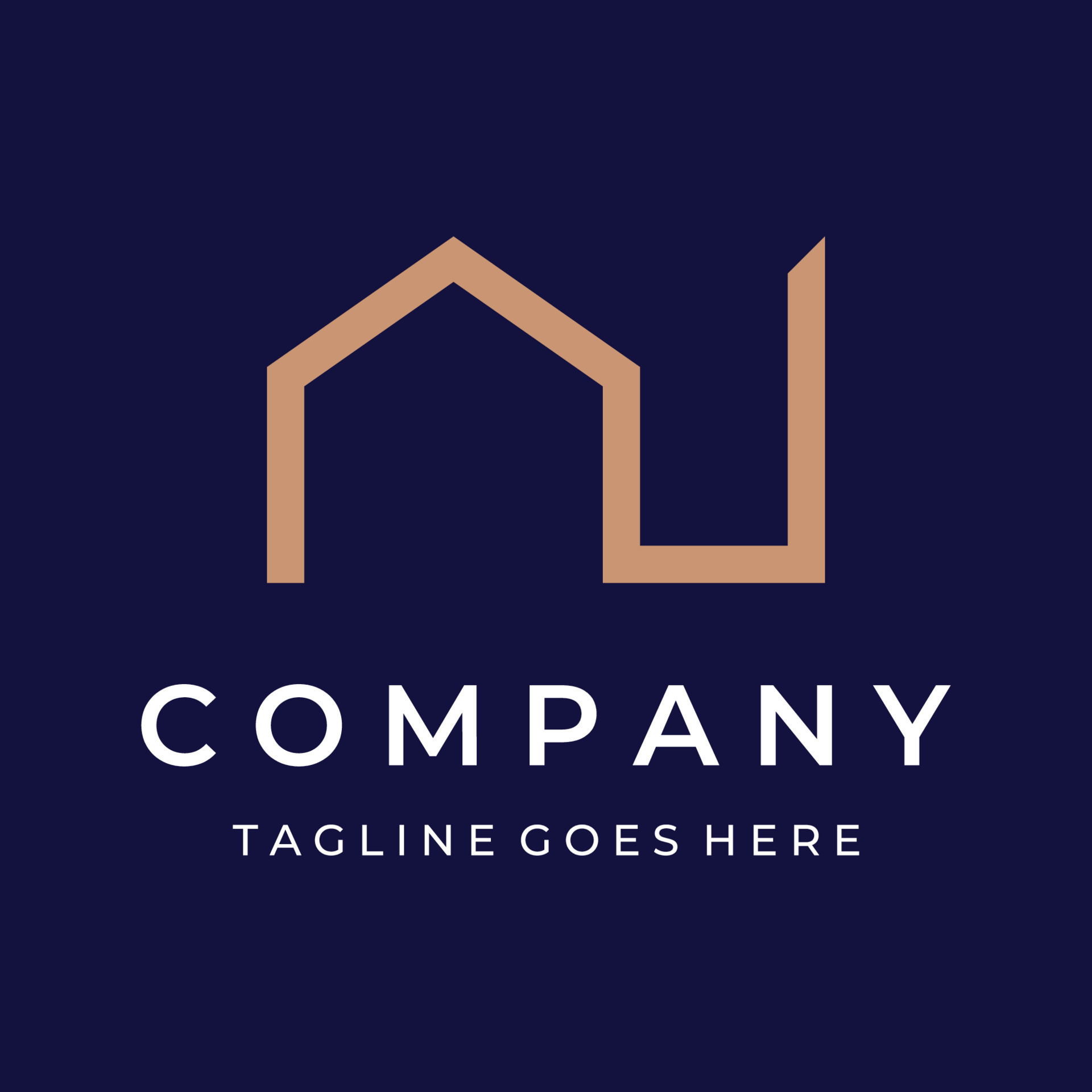 A creative logo design for a monogram or geometric house or residential building in a flat and