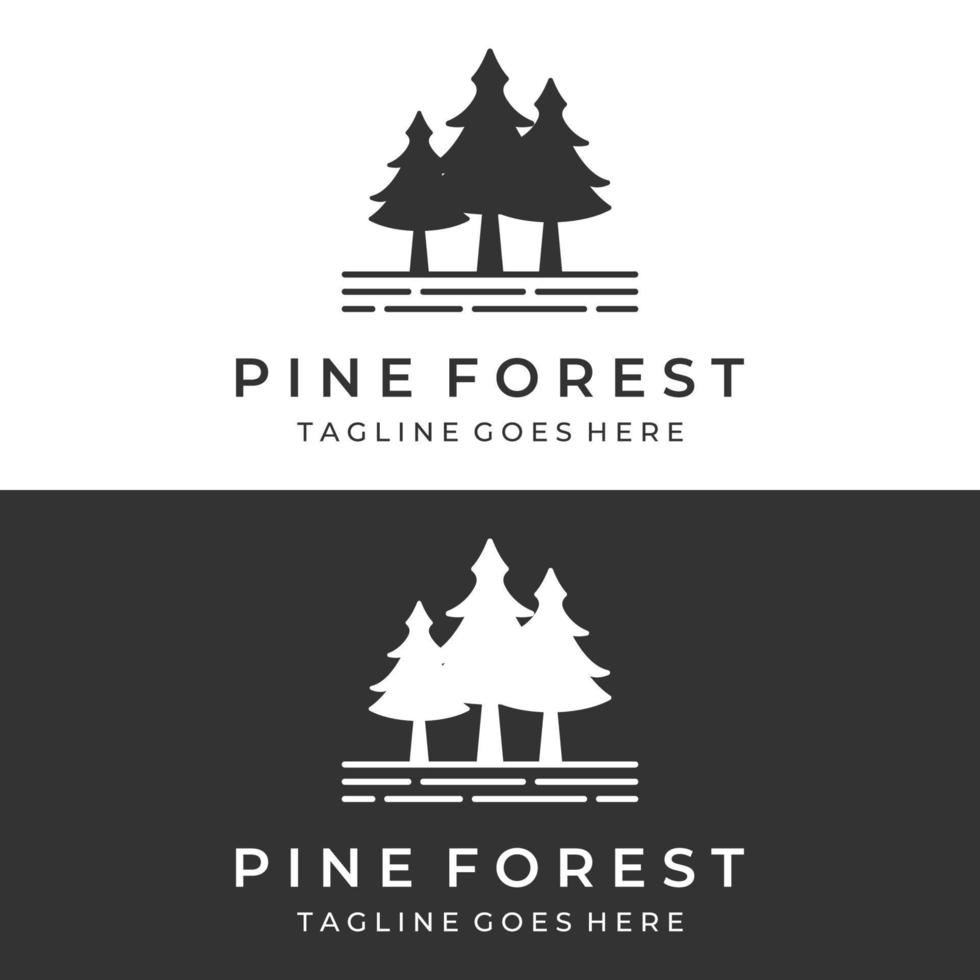 Creative abstract pine tree and pine forest Logo template design isolated background.Logos for badges,business,christmas,brands and natural products. vector