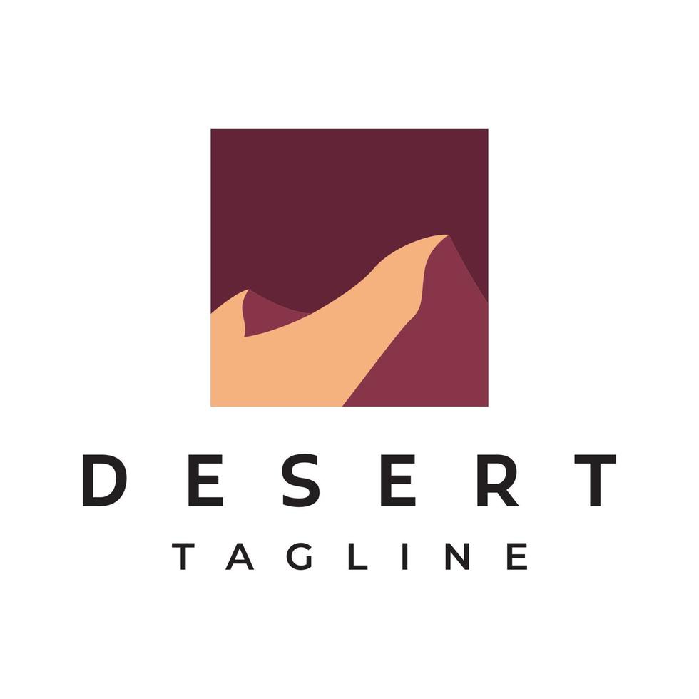 Hot desert and dunes abstract logo template vector design with cactus showing sand dunes isolated background.