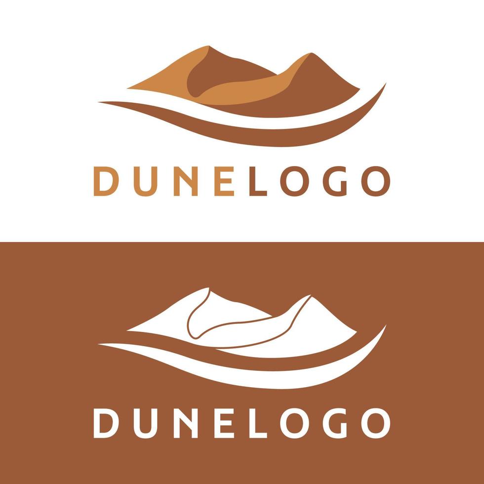 desierto caliente y dunas diseño de vector de plantilla de logotipo abstracto con cactus que muestra fondo aislado de dunas de arena.