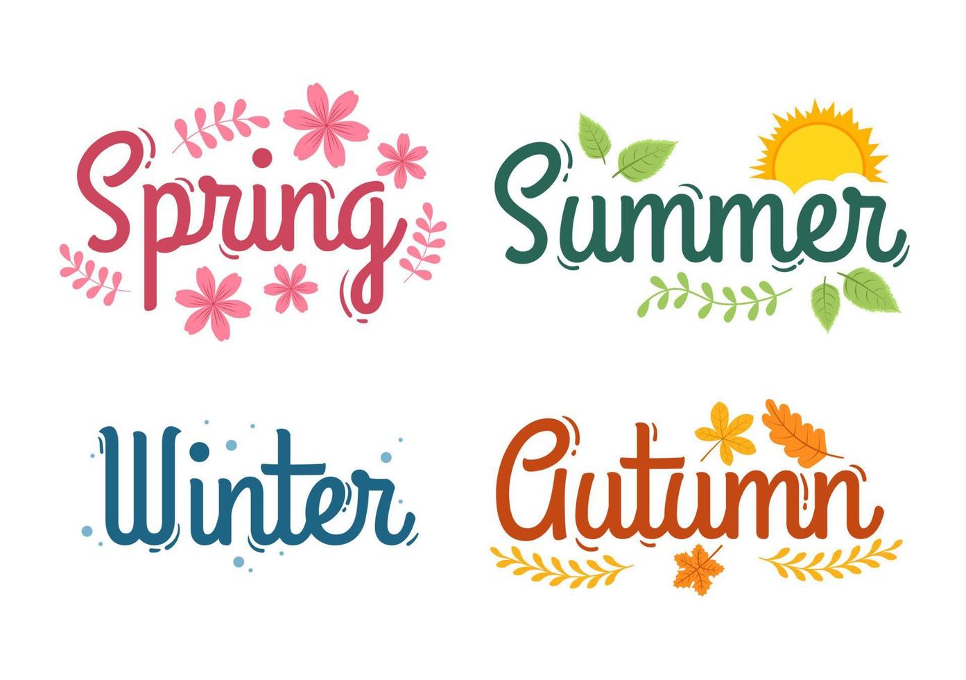 Scenery of the Four Seasons of Nature with Landscape Spring, Summer, Autumn and Winter in Template Hand Drawn Cartoon Flat Style Illustration vector