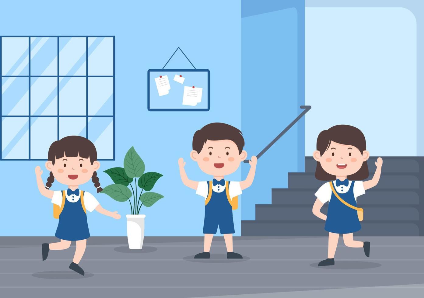 Students Leave School Building After Class or Program and Back to Home in Template Hand Drawn Cartoon Flat Style Illustration vector