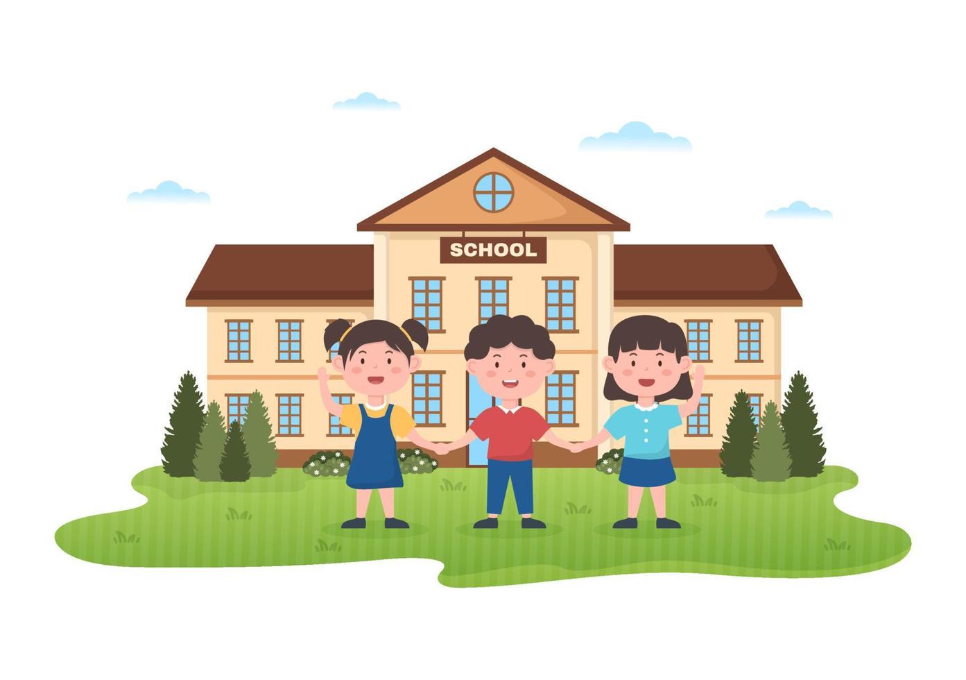Students Leave School Building After Class or Program and Back to Home in Template Hand Drawn Cartoon Flat Style Illustration vector