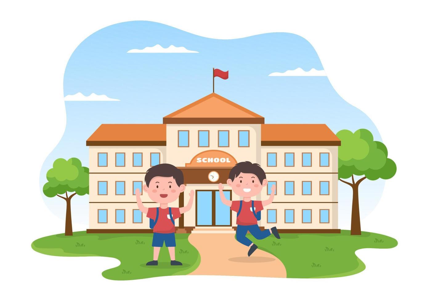 Students Leave School Building After Class or Program and Back to Home in Template Hand Drawn Cartoon Flat Style Illustration vector