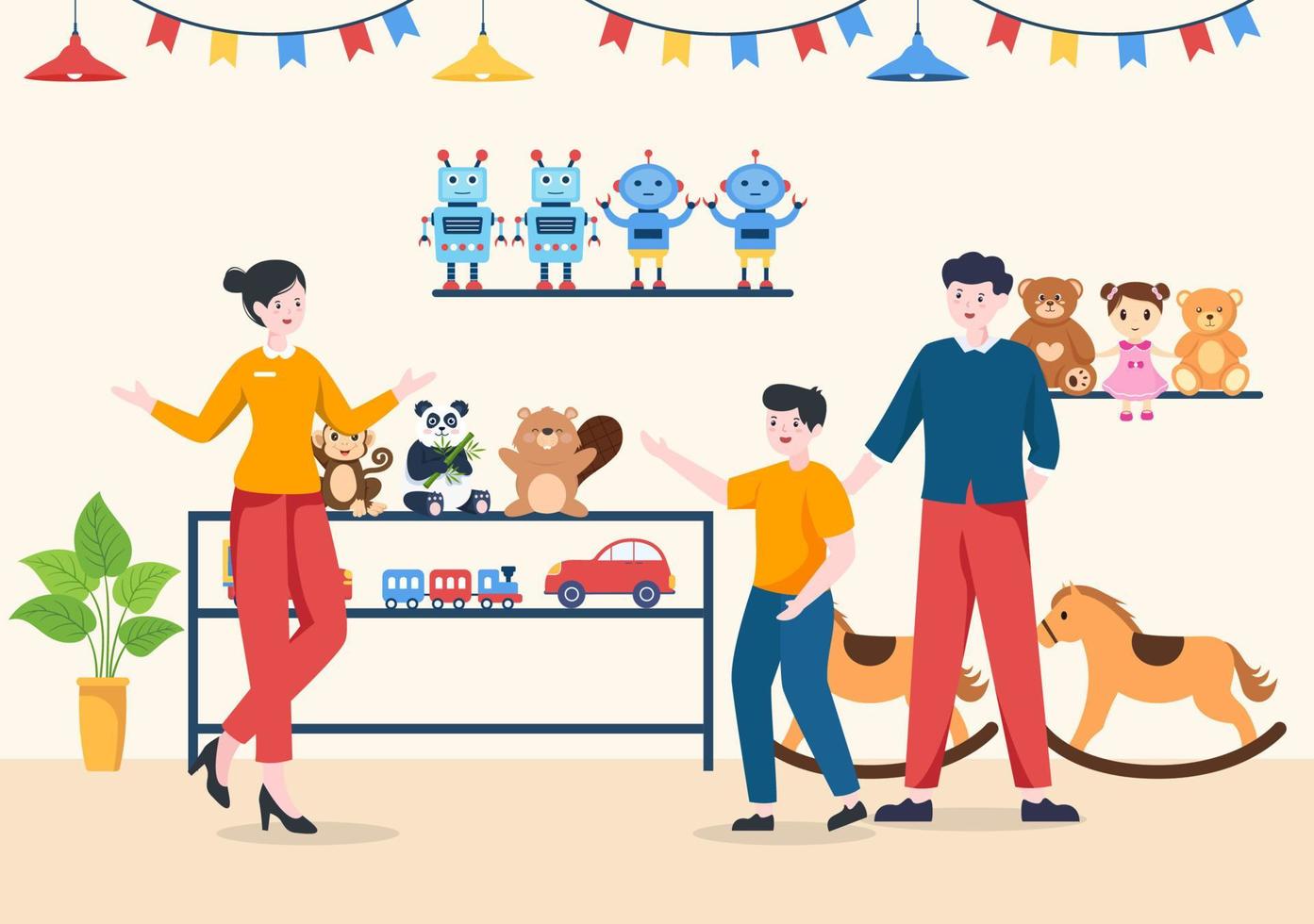 Kids Shop Building Template Hand Drawn Cartoon Flat Style Illustration with Children Equipment such as Clothes or Toys for Shopping Concept vector