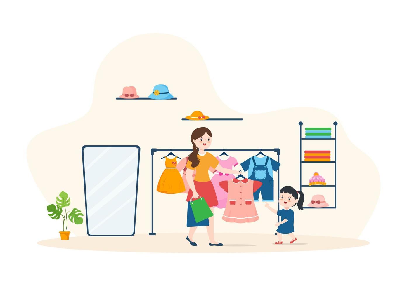 Kids Shop Building Template Hand Drawn Cartoon Flat Style Illustration with Children Equipment such as Clothes or Toys for Shopping Concept vector