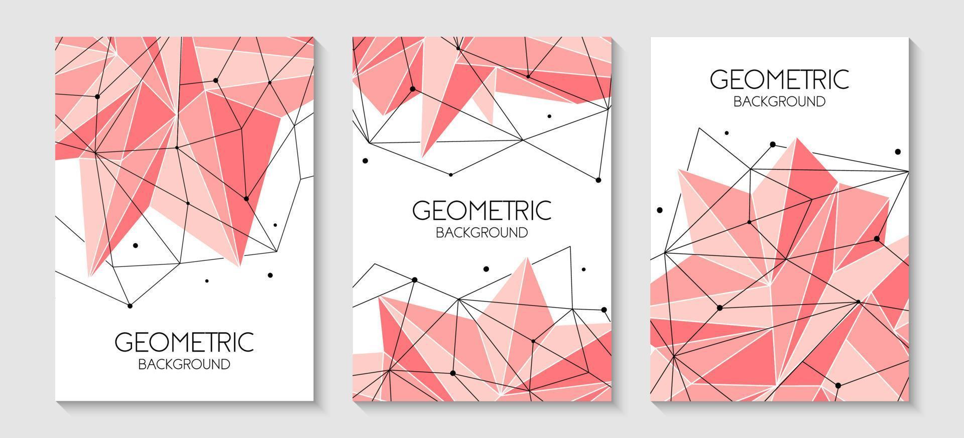 Polygonal abstract futuristic pink template, low poly sign. Vector lines, dots and triangle shapes, connecting network. Brochure template, cover layout, magazine, flyer design.