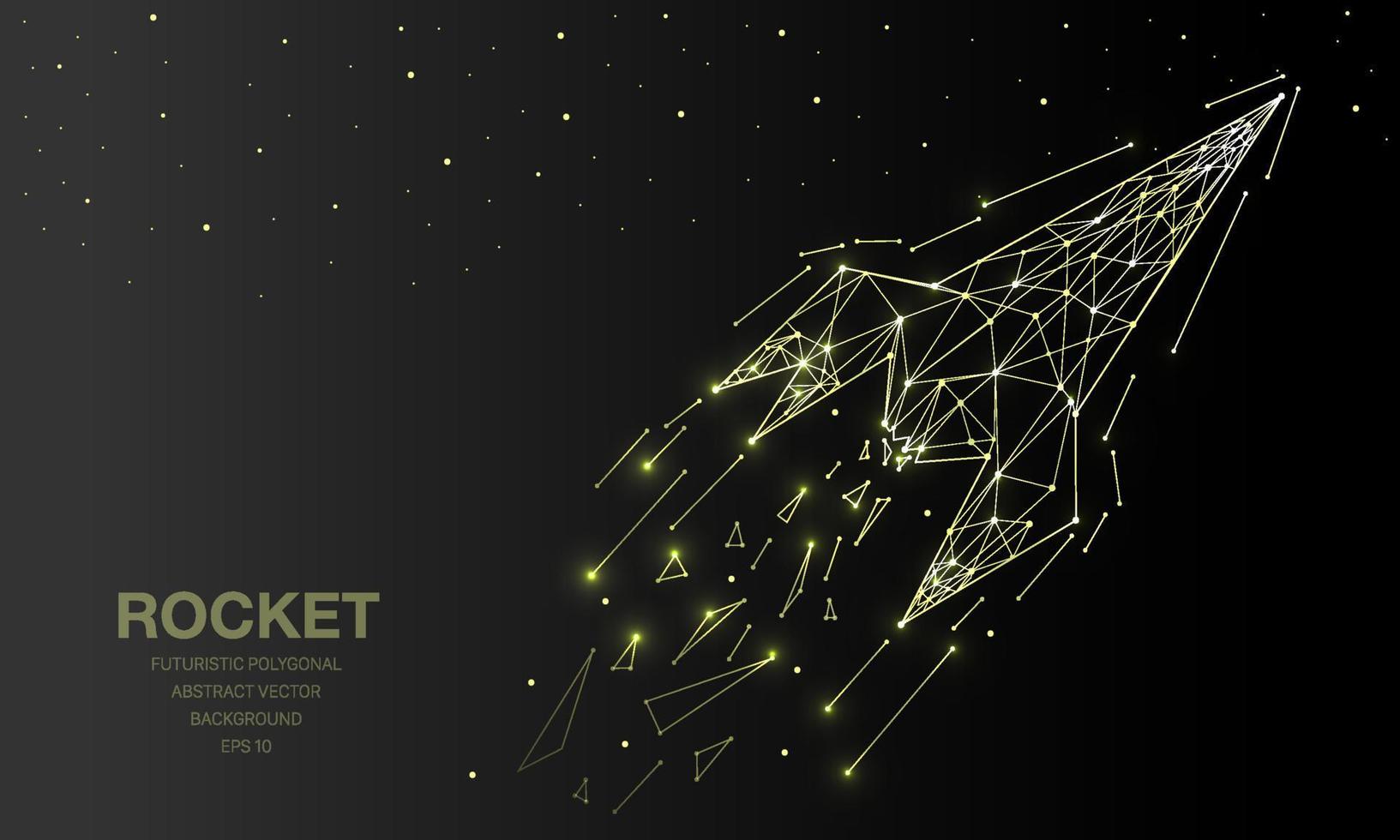 Polygonal wireframe mesh futuristic with ocket, sign on dark background. Vector lines, dots and triangle shapes, connecting network, digital molecules technology, connection structure.
