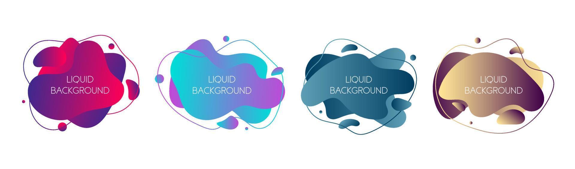 Set of 4 abstract modern graphic liquid elements. Dynamical waves different colored fluid forms. Isolated banners with flowing liquid shapes. Template for the design of a logo, flyer or presentation. vector